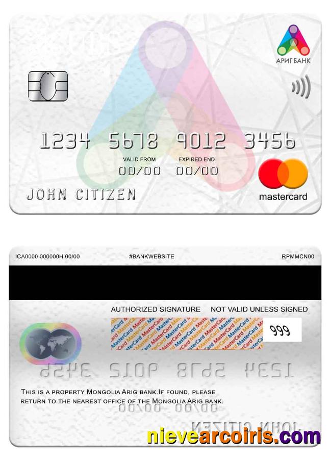 Mongolia Arig Bank Mastercard Template