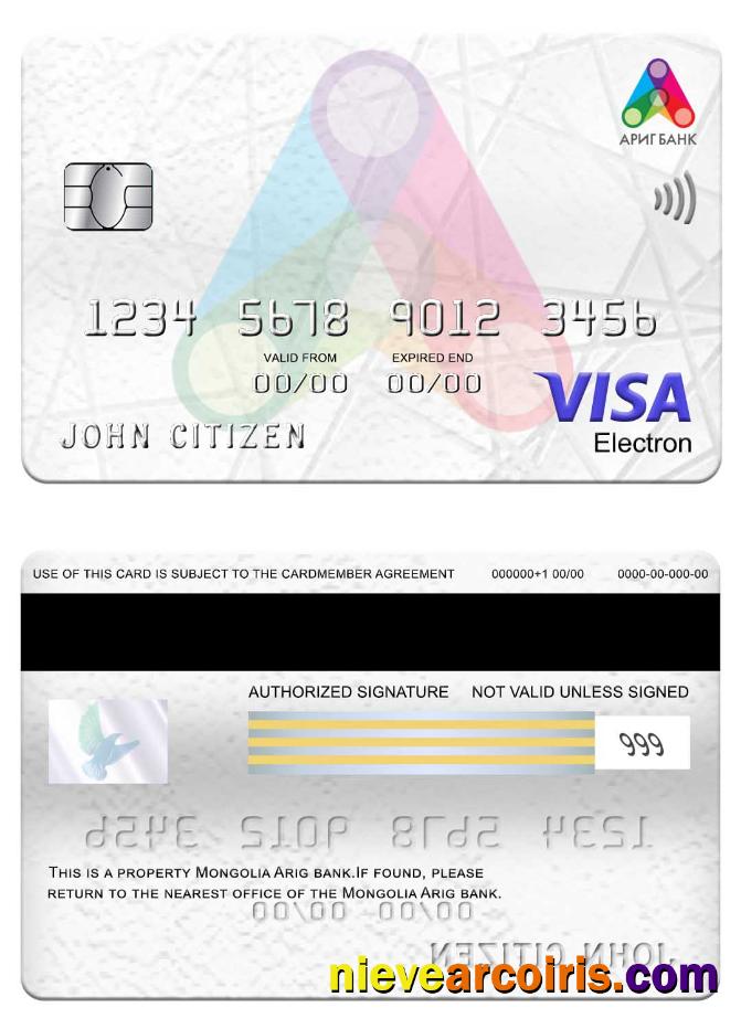 Mongolia Arig Bank Visa Electron Card Sample