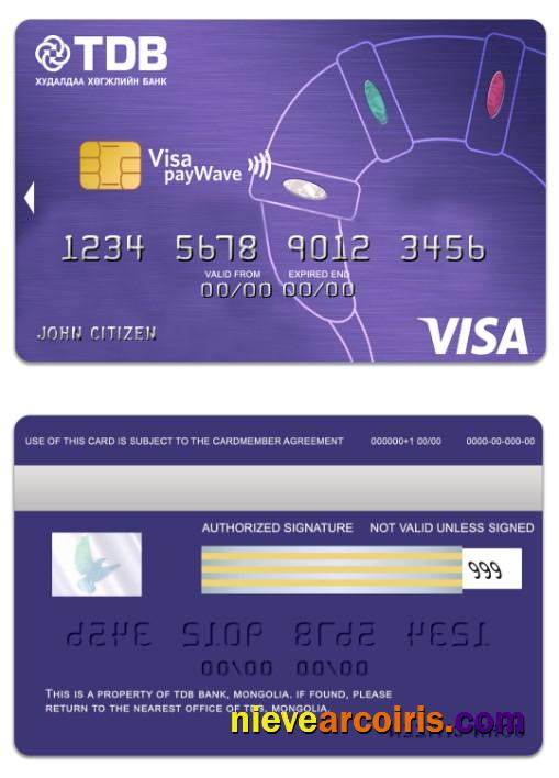 Mongolia TDB Bank Visa PayWave Card Template