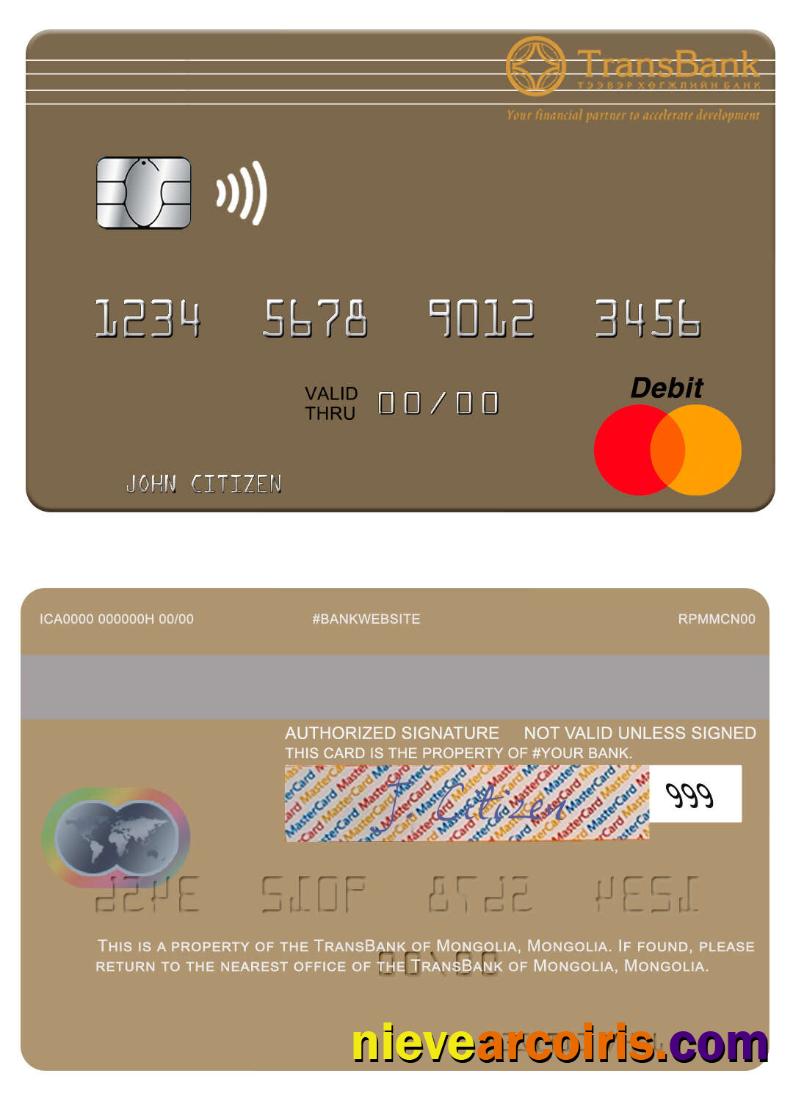 Mongolia TransBank Of Mongolia Mastercard Sample