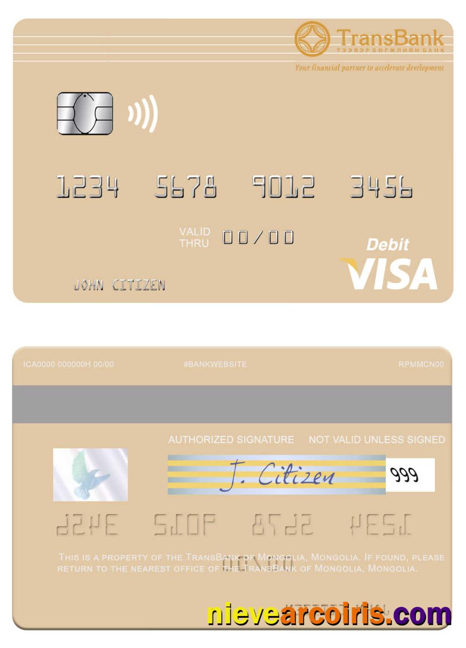 Mongolia TransBank Of Mongolia Visa Debit Card Photolook