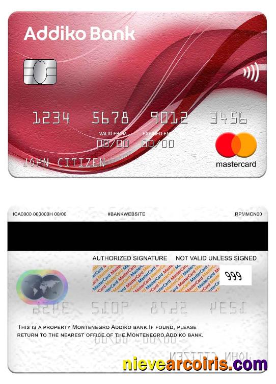 Montenegro Addiko Bank Mastercard Sample