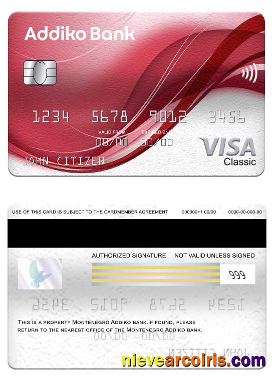 Montenegro Addiko Bank Visa Classic Card Sample