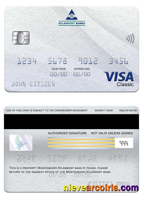 Montenegro Atlasmont Bank Visa Classic Card Template