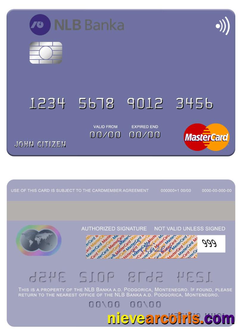 Montenegro NLB Banka A.d. Podgorica Mastercard Sample