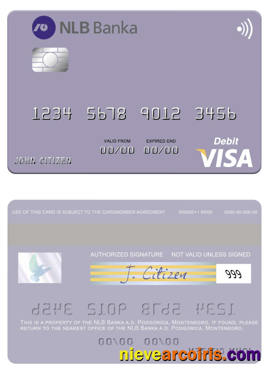 Montenegro NLB Banka A.d. Podgorica Visa Debit Card Template