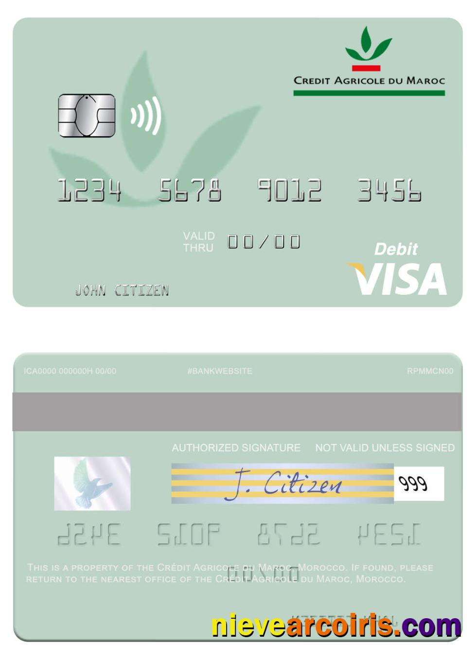 Morocco Crédit Agricole Du Maroc Visa Debit Card Template