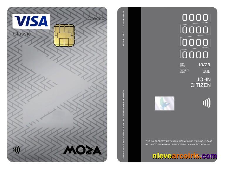 Mozambique Moza Bank Visa Classic Credit Vertical Card Template