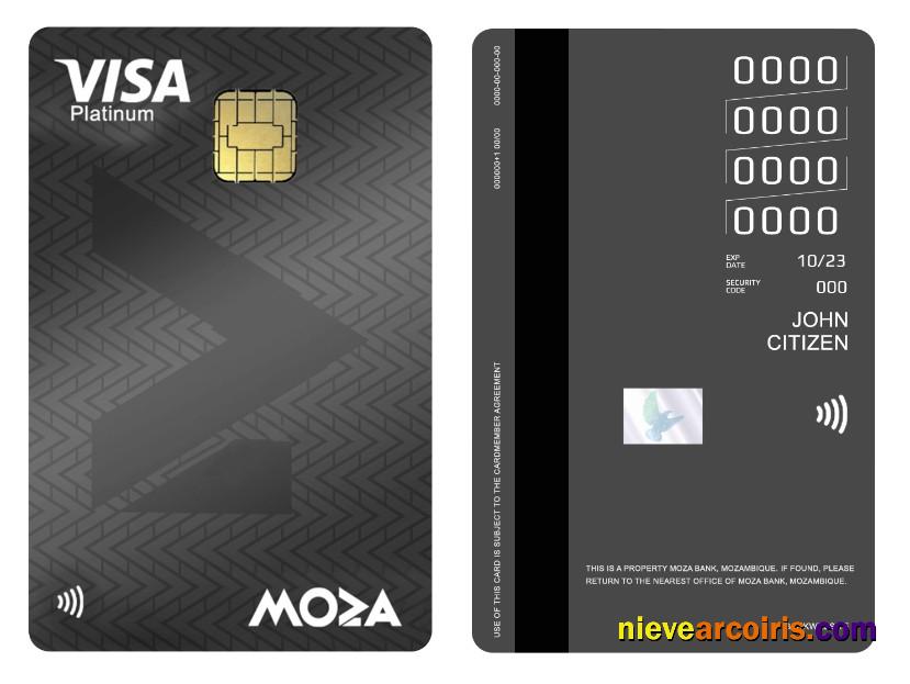 Mozambique Moza Bank Visa Platinum Credit Vertical Card Template