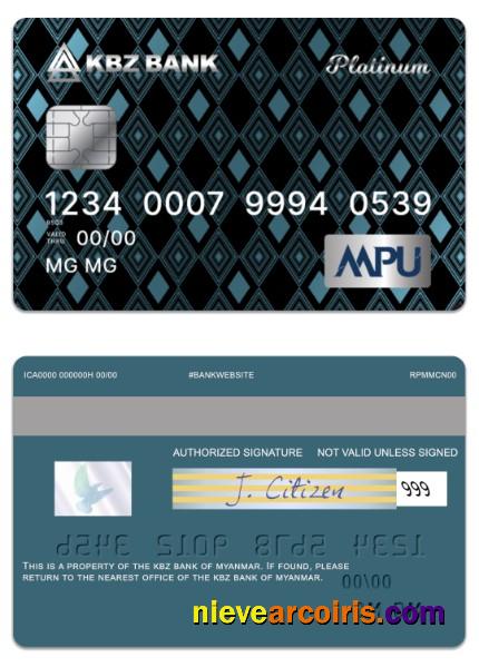 Myanmar KBZ Bank MPU Platinum Credit Card Template