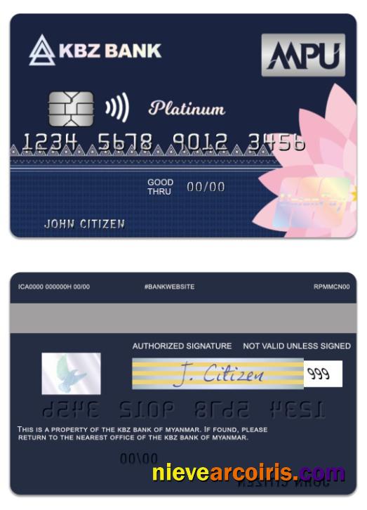Myanmar KBZ Bank UnionPay Platinum Credit Card Template