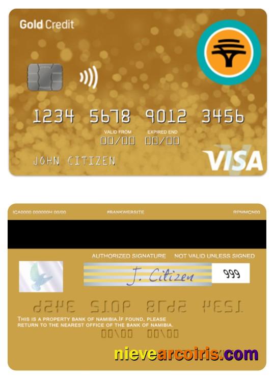 Namibia First National Bank Gold Credit Visa Card Template