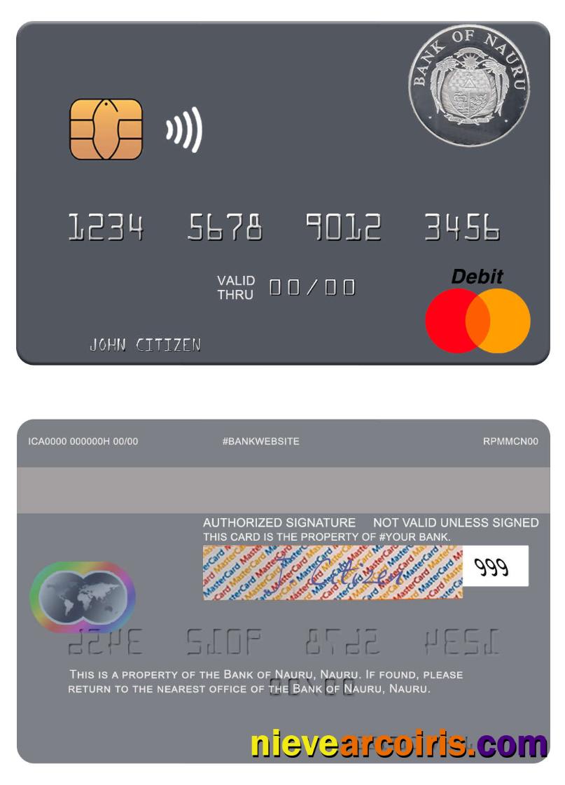 Nauru Bank Of Nauru Mastercard Sample
