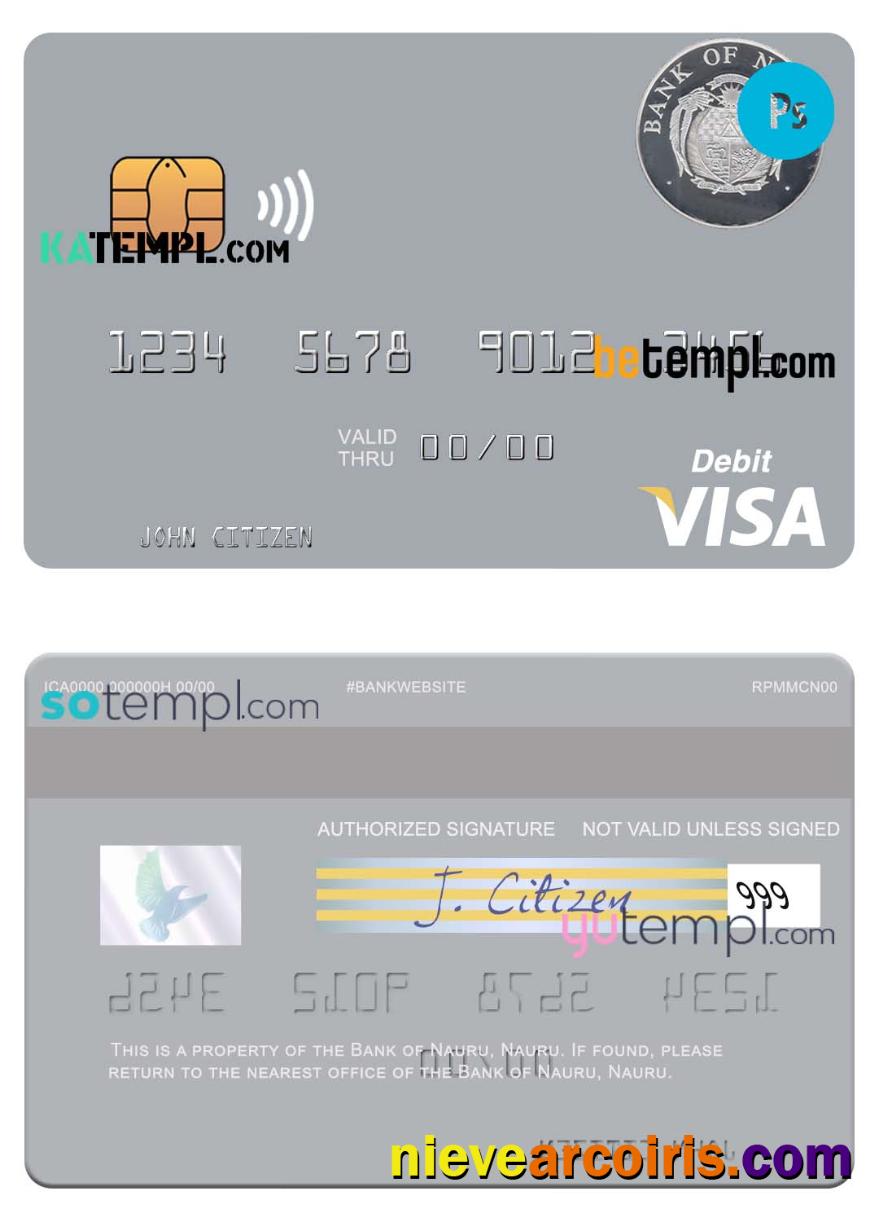 Premium Nauru Bank Of Nauru Visa Debit Card, Fully Editable Template In PSD Format