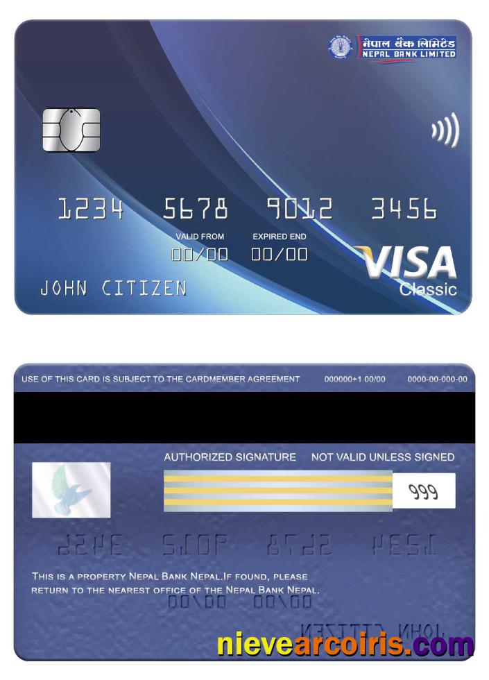 Nepal Bank Nepal Visa Classic Card Sample
