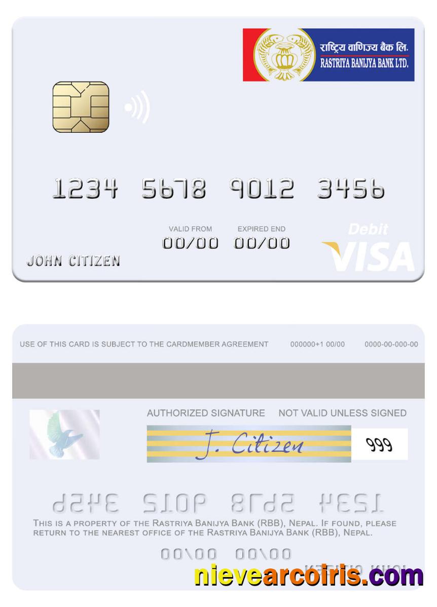 Nepal Rastriya Banijya Bank (RBB) Visa Debit Card Sample