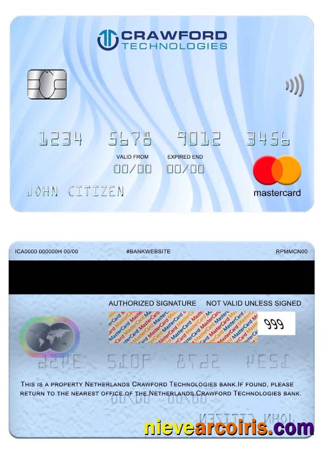 Netherlands (Holland) Crawford Technologies Bank Mastercard Template