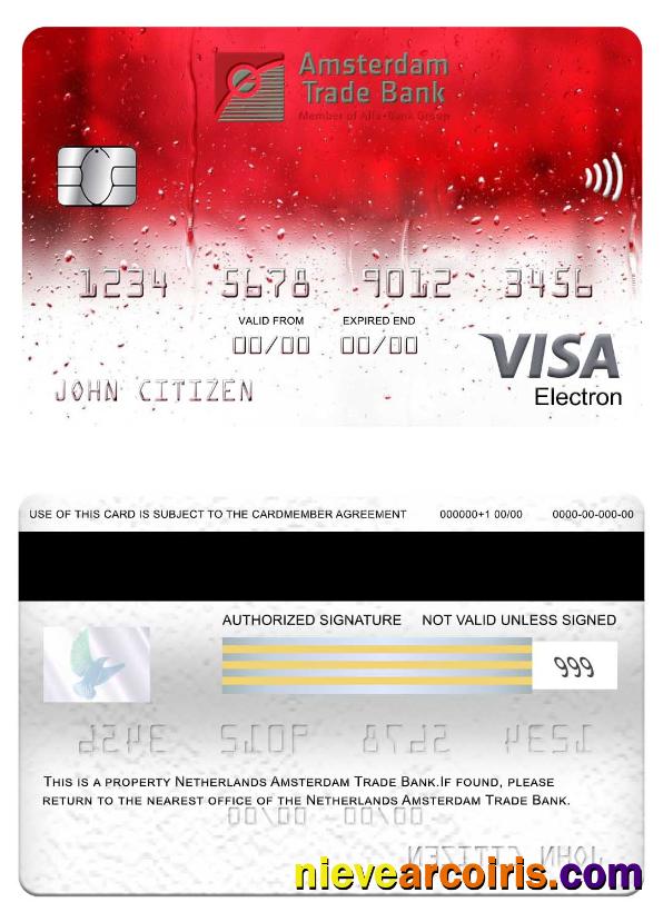 Netherlands Amsterdam Trade Bank Visa Electron Card Sample