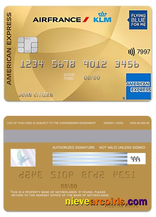 Netherlands Bank Of Netherlands American Express Flying Blue Gold Template