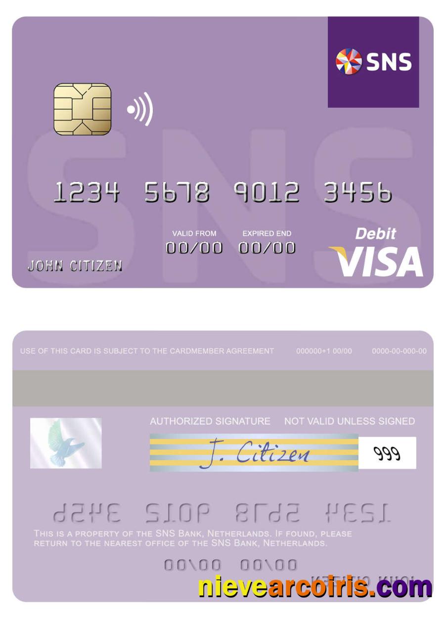 Netherlands SNS Bank Visa Debit Card Template