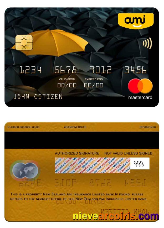 New Zealand Ami Insurance Limited Bank Mastercard Sample