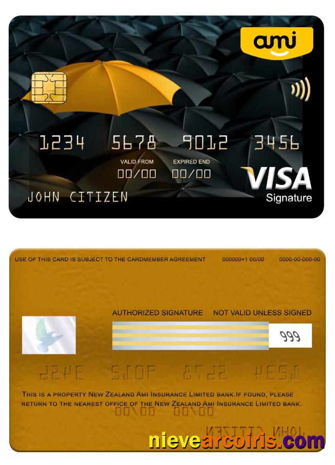 New Zealand Ami Insurance Limited Bank Visa Signature Card Sample