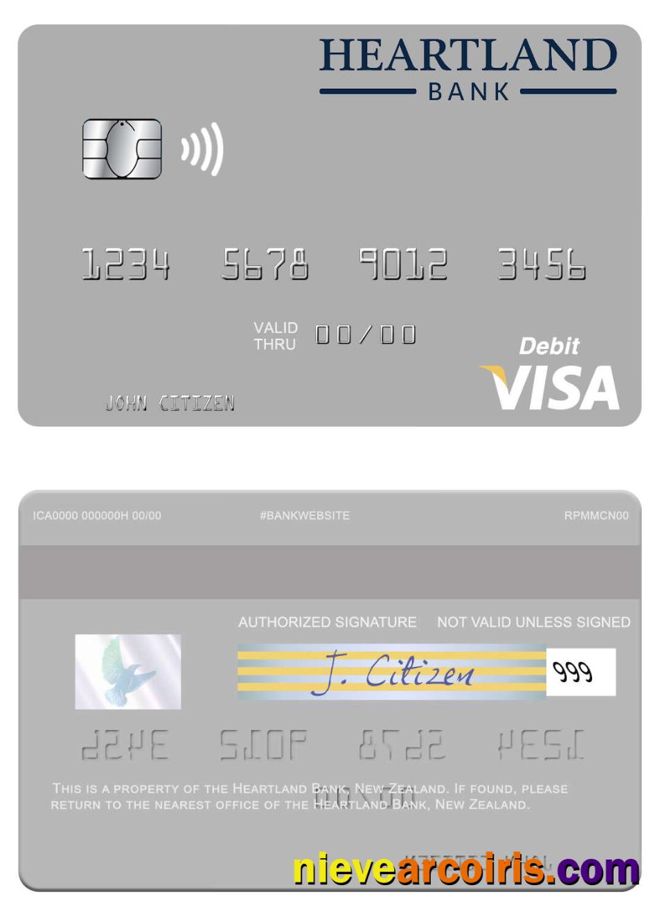 New Zealand Heartland Bank Visa Debit Card Sample