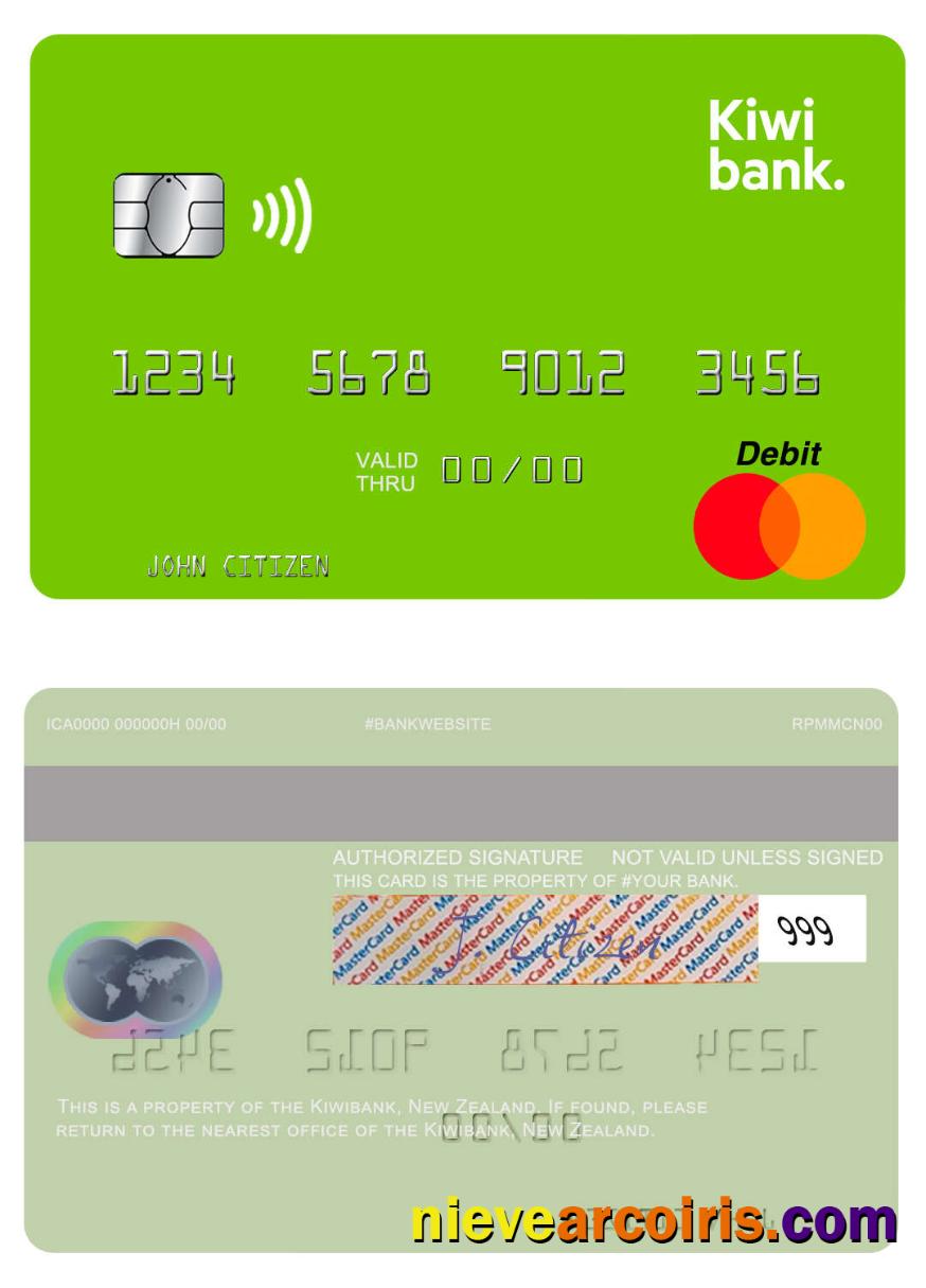 New Zealand Kiwibank Mastercard Sample