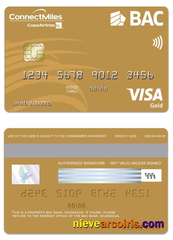 Nicaragua BAC Bank Visa Gold Card Template