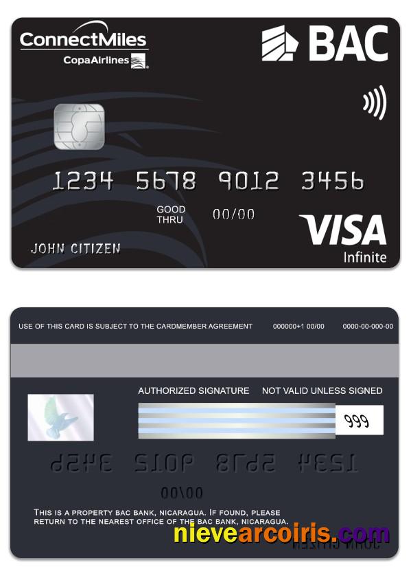Nicaragua BAC Bank Visa Infinite Card Sample