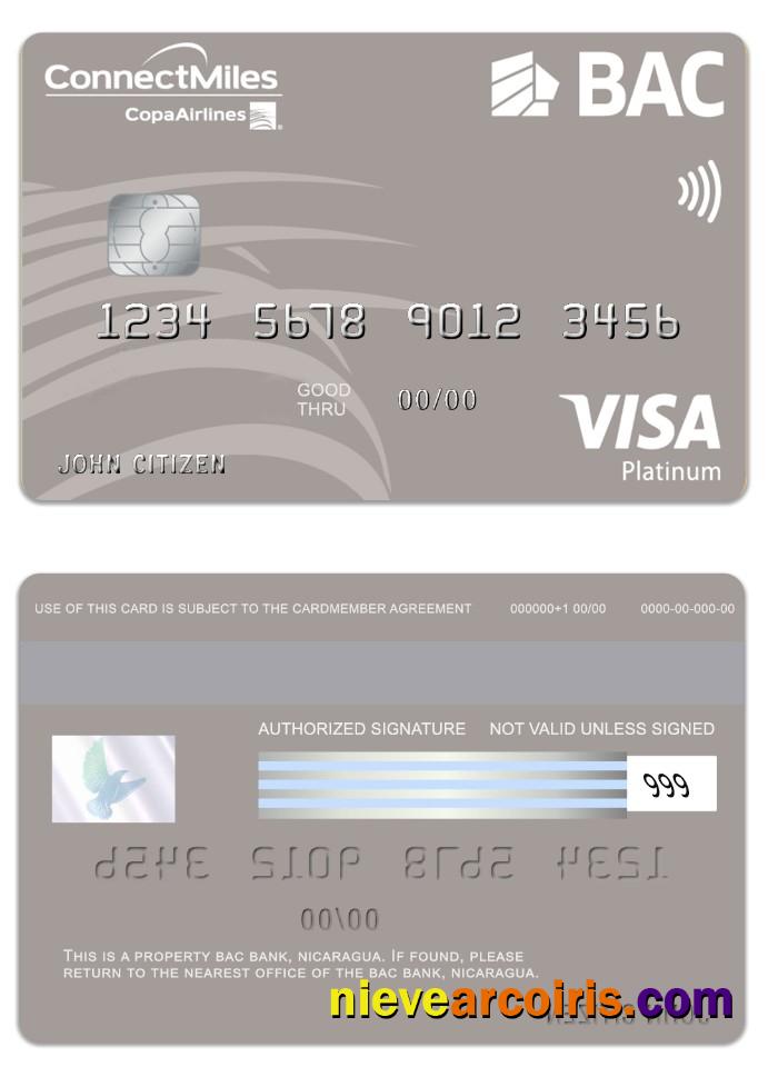 Nicaragua BAC Bank Visa Platinum Card Template