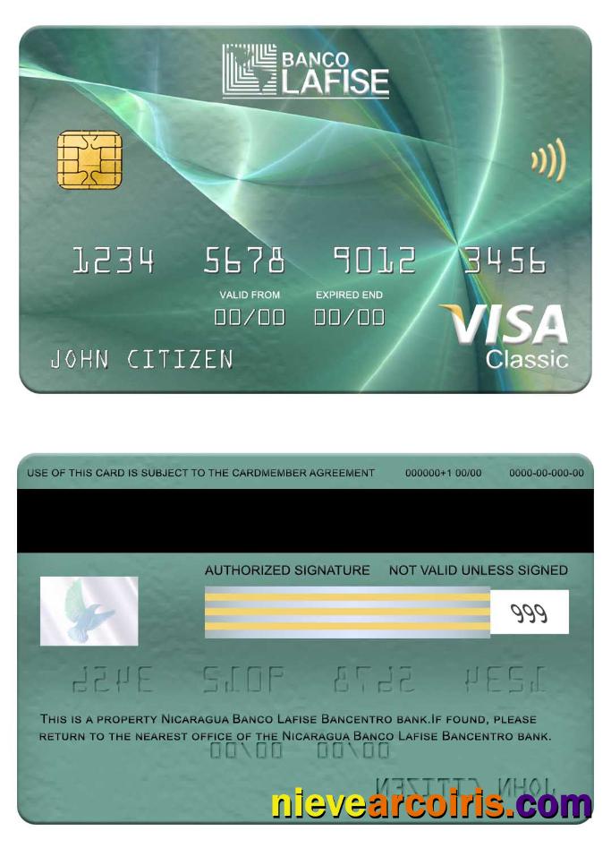 Nicaragua Banco Lafise Bancentro Bank Visa Classic Card Screen Template