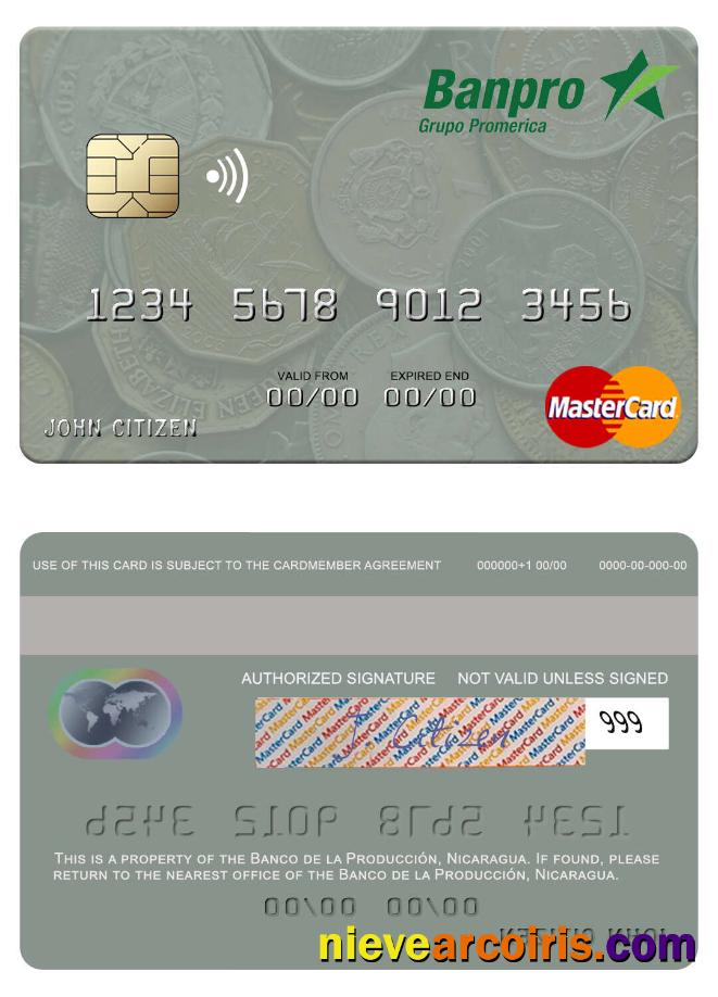 Nicaragua Banco De La Producción Mastercard Template