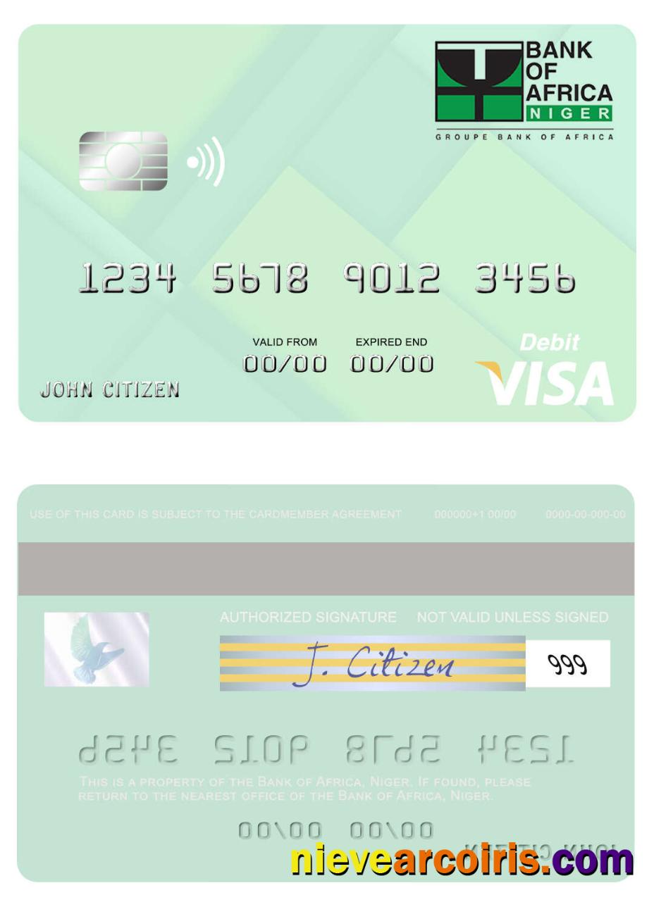 Niger Bank Of Africa Visa Debit Card Template