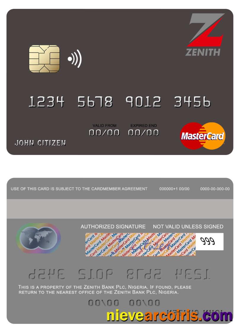 Nigeria Zenith Bank Plc Mastercard Sample