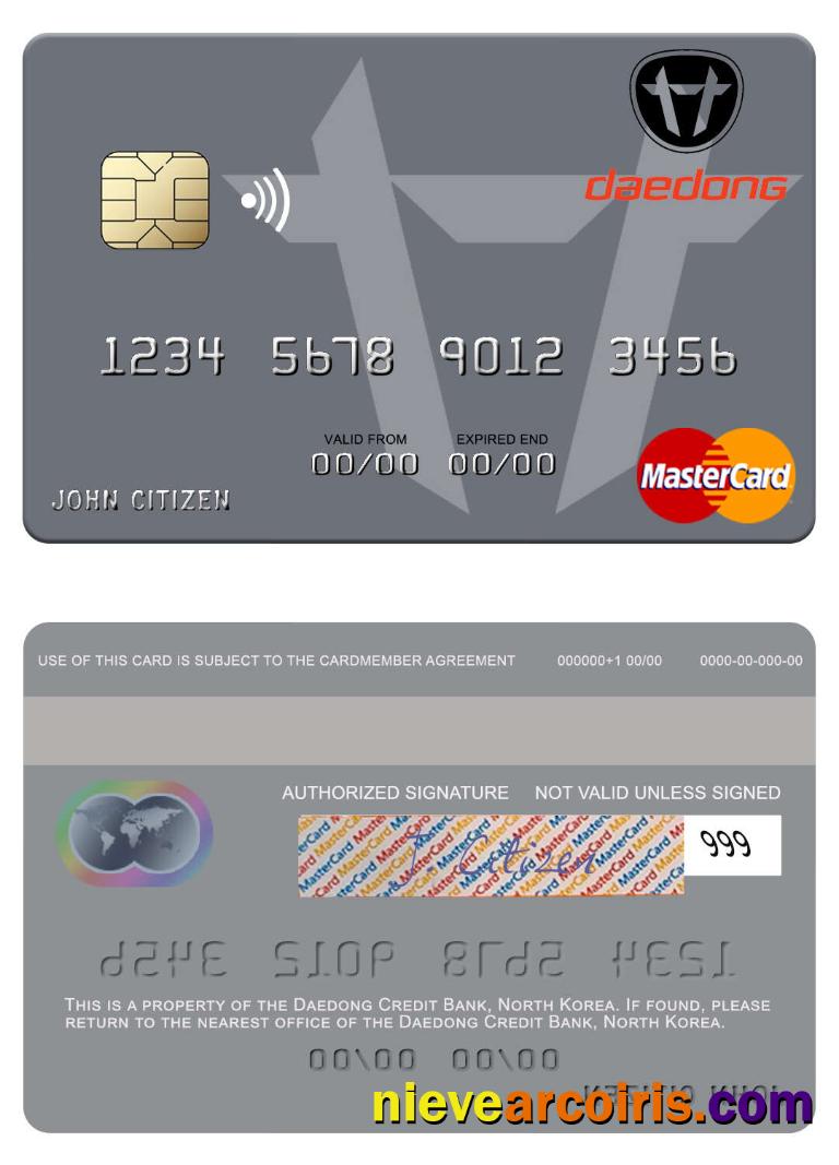 North Korea Daedong Credit Bank Mastercard Sample