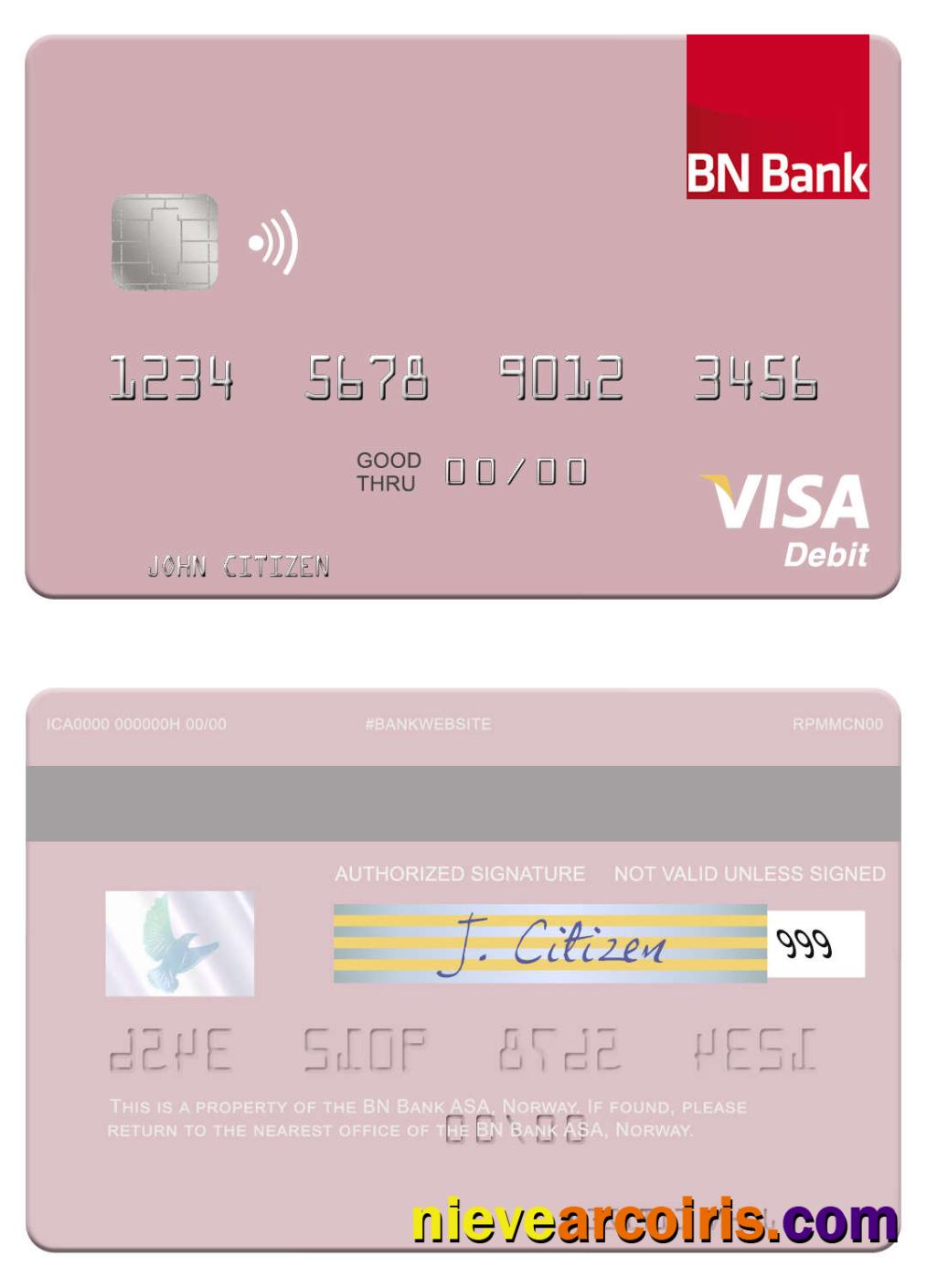 Norway BN Bank ASA Visa Debit Card Template