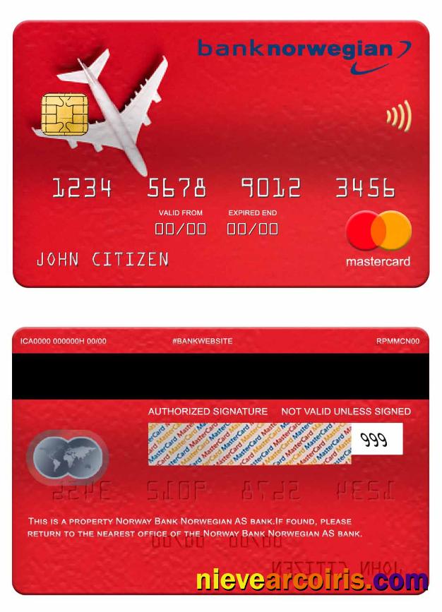 Norway Bank Norwegian AS Bank Mastercard Sample