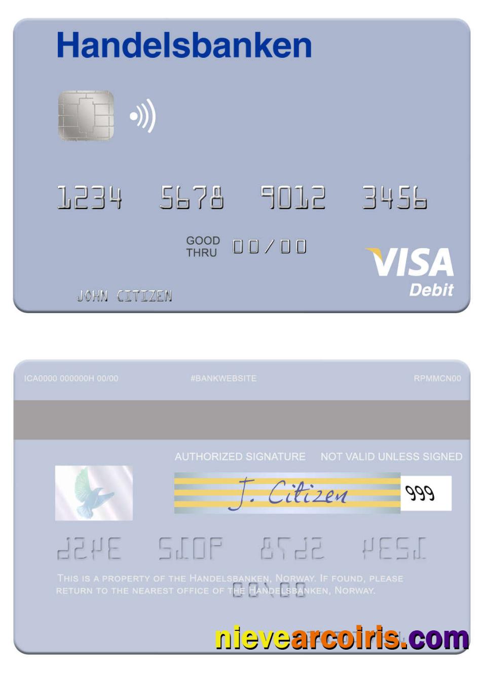 Norway Handelsbanken Visa Debit Card Sample