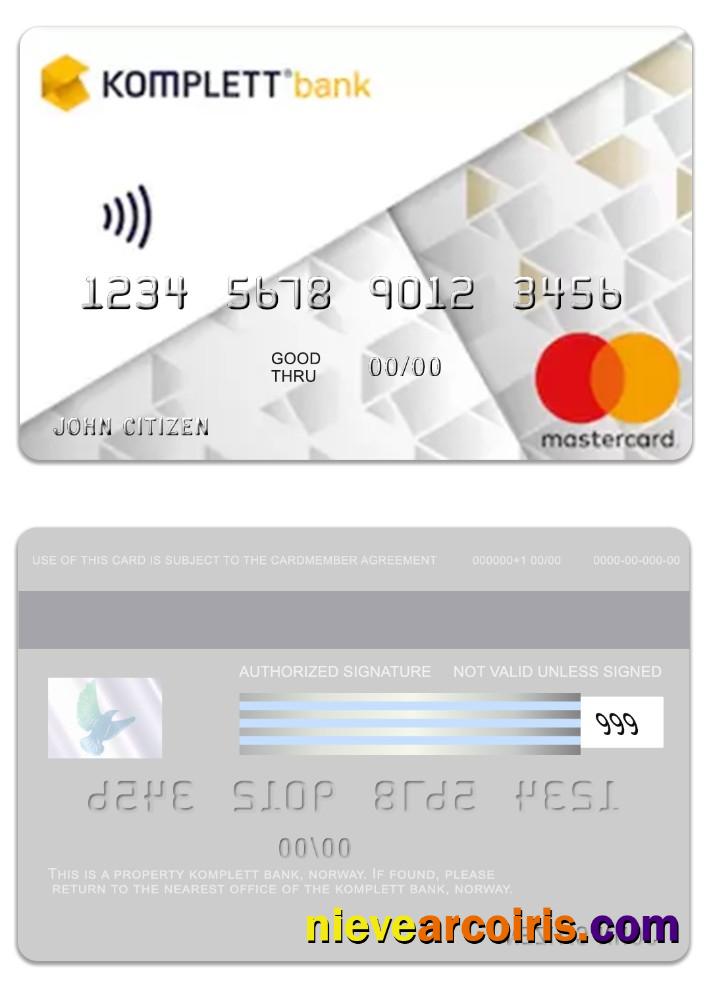 Norway Komplett Bank Mastercard Sample