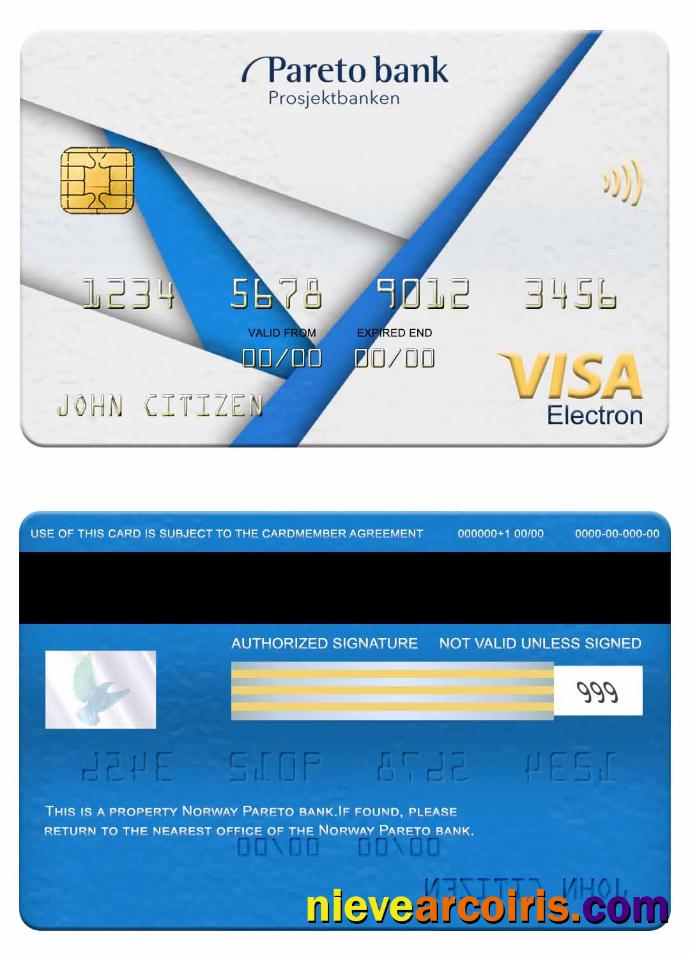 Norway Pareto Bank Visa Electron Card Sample