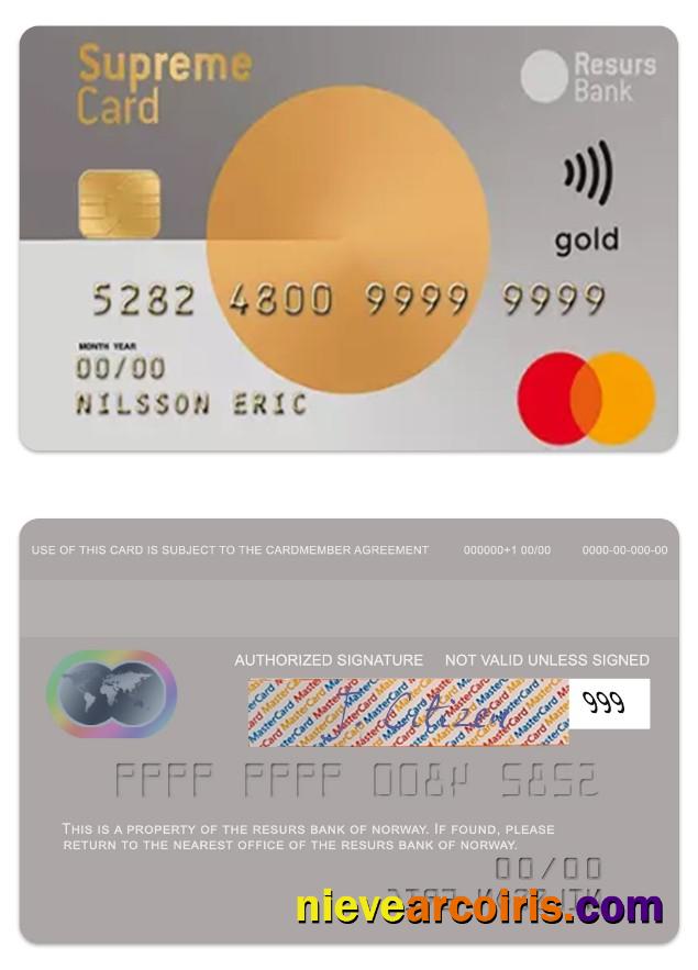 Norway Resurs Bank Supreme Gold Card Template