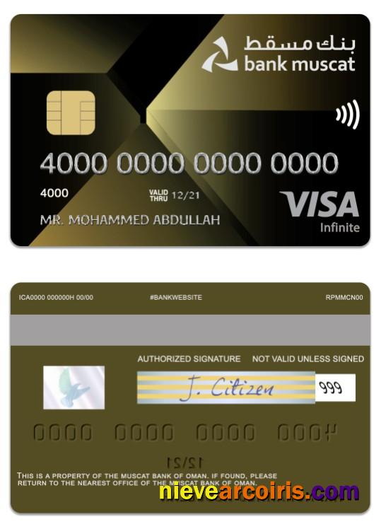 Oman Muscat Bank Visa Infinite Credit Card Sample