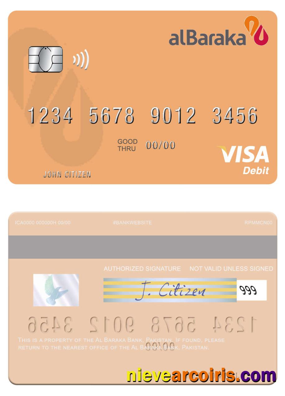 Pakistan Al Baraka Bank Visa Debit Card Template