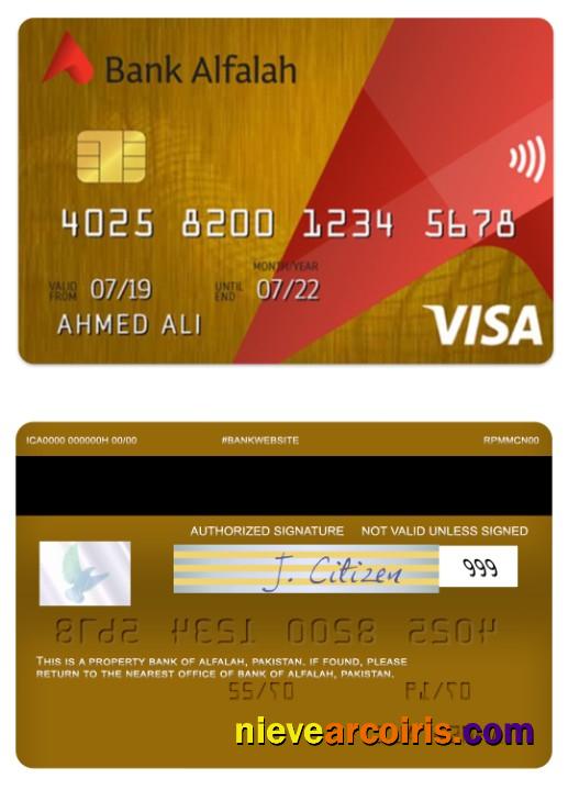 Pakistan Bank Of Alfalah Visa Gold Credit Card Template