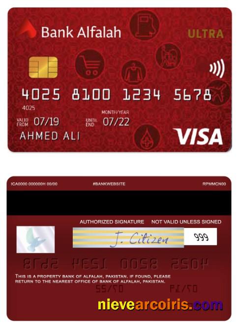 Pakistan Bank Of Alfalah Visa Ultra Cashback Credit Card Template