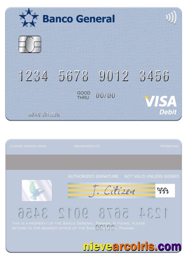 Panama Banco General Visa Debit Card Sample