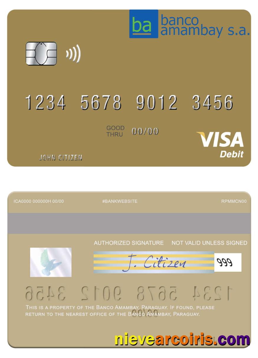 Paraguay Banco Amambay Visa Debit Card Sample