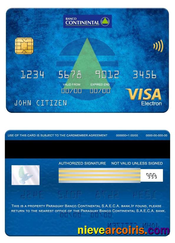 Paraguay Banco Continental S.A.E.C.A. Bank Visa Electron Card Preview