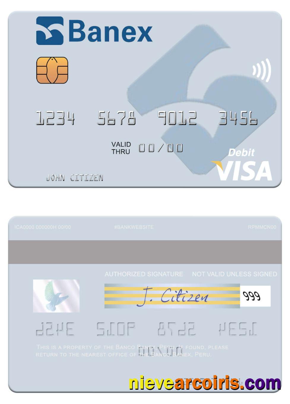 Peru Banco Banex Visa Debit Card Sample
